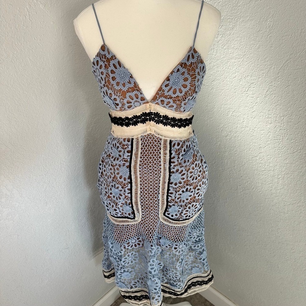 Self-Portrait Blue White Lace Cocktail dress women's size 2